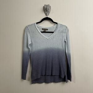Tommy Bahama XS long sleeve sheer knit blouse ombré v-neckline merino wool gray